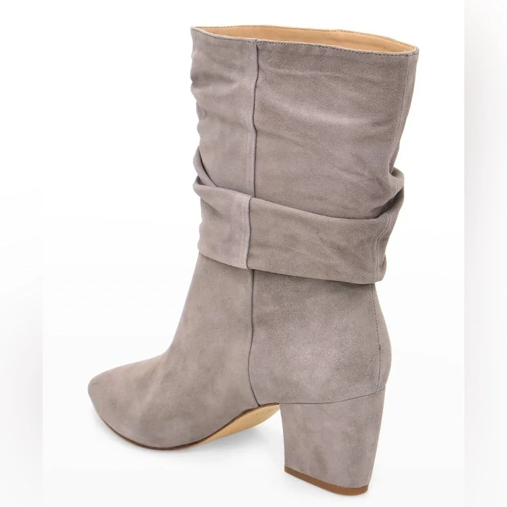 New Botkier Skylar Slouchy Suede Mid Boots Warm Gray Grey Scrunch Sz 9